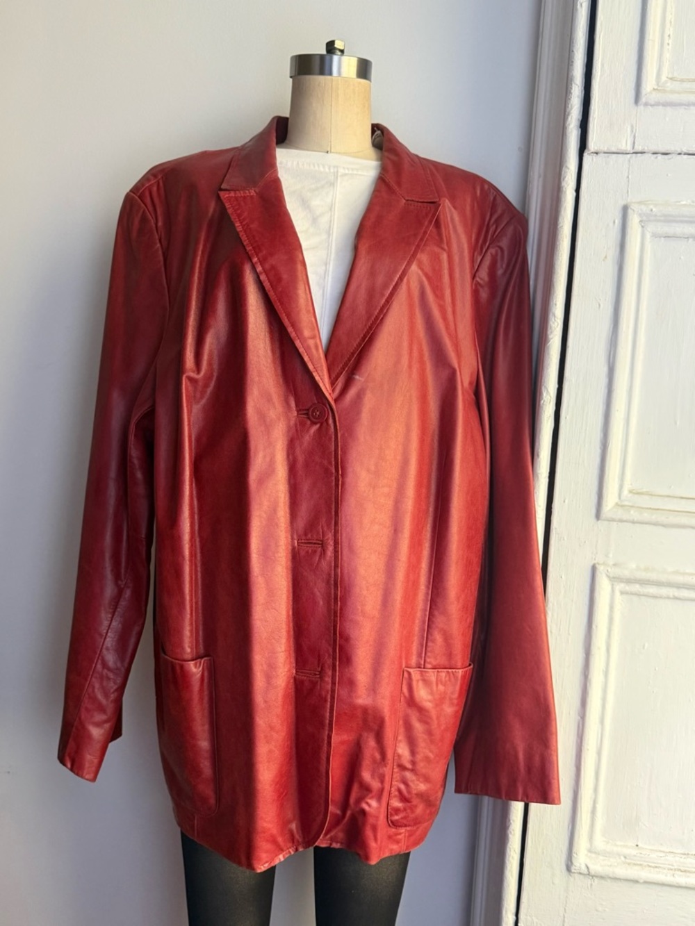 Red Leather Blazer Jacket Buttery Lightweight Lux Boxy Minimalist Jacket